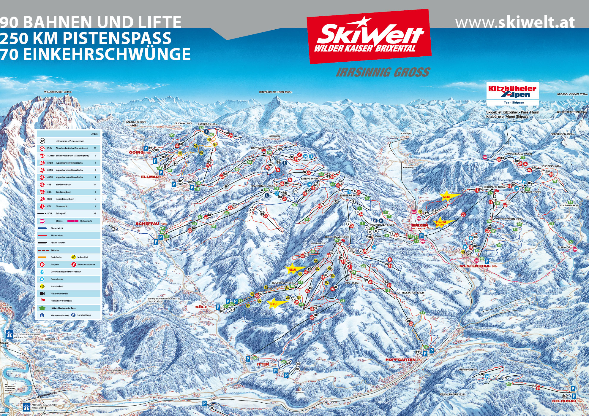 Pistenplan, Skipasspreise, Going am Wilden Kaiser, Tirol - SkiWelt